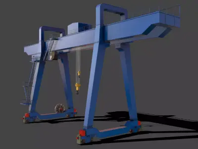 PBR Double Girder Gantry Crane V1 - Blue Low-poly 3D model