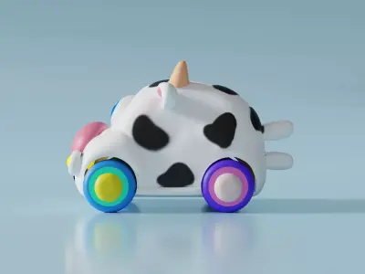 Cute 3D Cow Car Cartoon Model  Stylized Animal Toy Vehicle 3D model