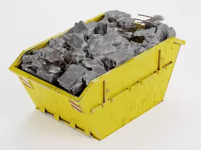 Skip with Waste V1 - Industrial Container with Debris 3D model