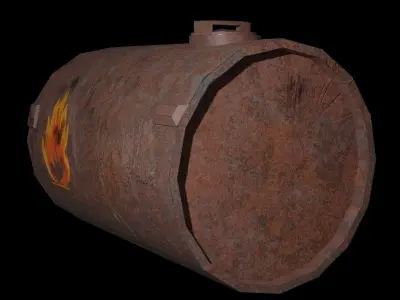 35Tanker Game Ready Low Poly 3d Model fire burning on metal tank Low-poly 3D model