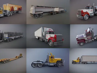 American semitrucks collection 3D Model Pack