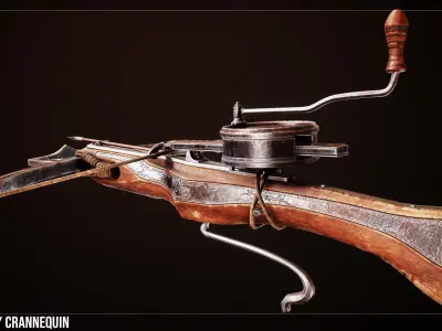 Crossbow with Cranequin Low-poly 3D model