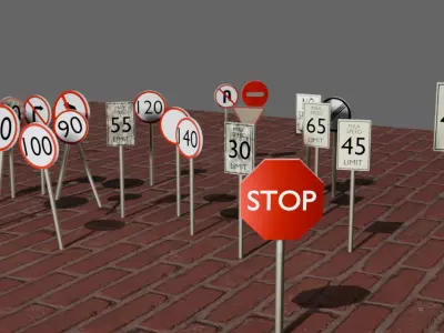 Road Signs Pack-European and US Speed Limit Signs Clean and Worm Low-poly 3D model