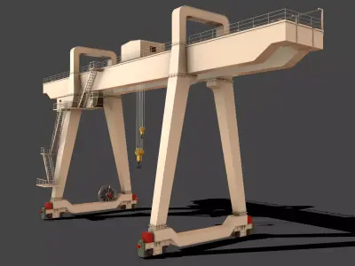PBR Double Girder Gantry Crane V1 - White Low-poly 3D model