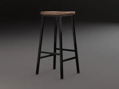 Industrial Metal Bar Kitchen Stool Low-poly 3D model