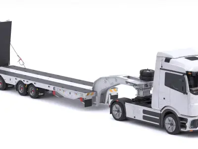 Electric Truck with Low Loader Trailer Dirty 3D model
