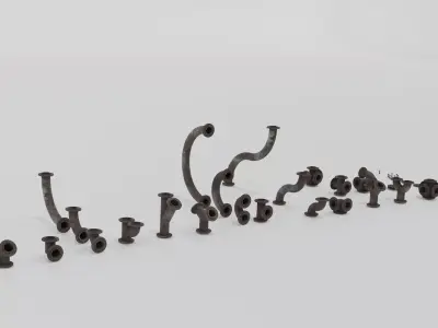 Modular Rusty Iron Pipes Low-poly 3D model