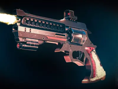 vintage stylized revolver low poly Low-poly 3D model