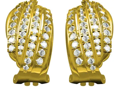 Antique Four Row Diamond Hoop Earring 3D print model