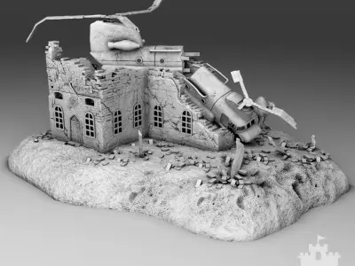 Destroyed helicopter 3D print model