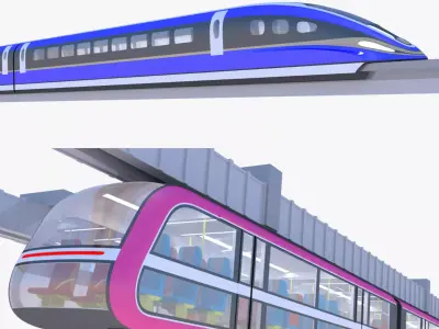 Elevated and maglev trains collection 3D Model Pack
