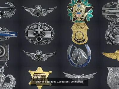 Low poly Badges gold sheriff badge 3D Model Pack