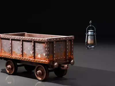 Mine Cart and Pickaxe Free low-poly 3D model