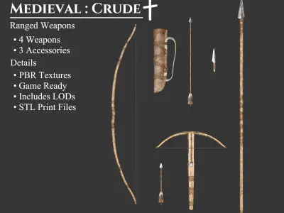Medieval Collection Crude Ranged Weapons 3D Model Pack
