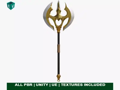 Battle Axe06 Bronze All PBR Unity UE Textures Included Low-poly 3D model