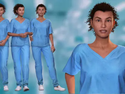 Realistic Healthcare Worker High-Quality 3D Nurse Character Low-poly 3D model