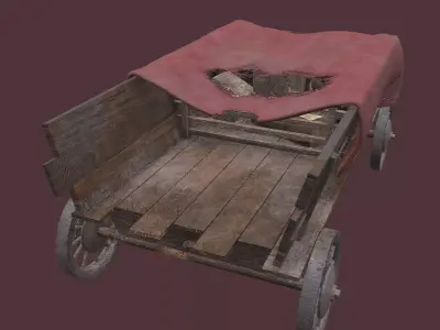 Wooden Wagon With Junk Low-poly 3D model