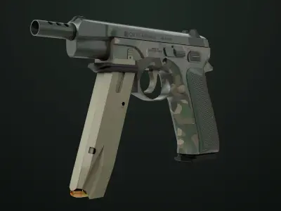 Pistol 09 Military Green Generic All PBR UE Textures Low-poly 3D model