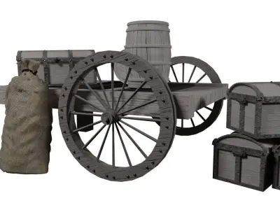 Wooden cart 2 3D model