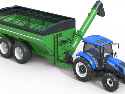 New Holland WorkMaster Tractor and Brent cart Low-poly 3D model