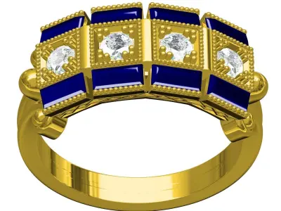 Antique Four Diamond and Baguette Stone Engagement Ring 3D print model