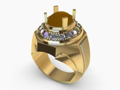 Mens Ring with red oval stone 3D model