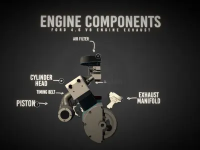 Engine components with animation  3D model