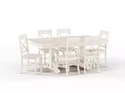 Maison Rouge Millwright Wood Dining Set in Antique white Low-poly 3D model