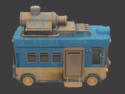 Stylized Post Apocalyptic Bus  Low-poly 3D model