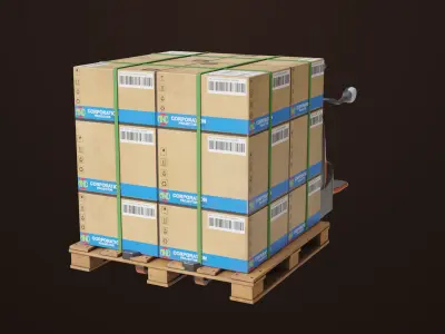 Forklift 01 With Pallet Box All PBR Unity UE Textures Low-poly 3D model