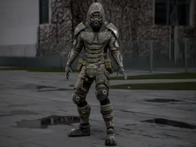 Gameready  post-apocalyptic armored soldier Low-poly 3D model