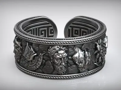 Antique Greek Olympus Gods Statue Ruins Meander Adjustable Ring  3D print model