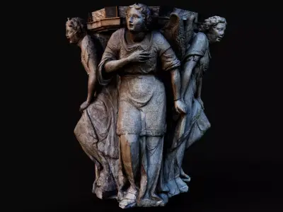  ancient column top part sculpture figures PBR photogrammetry Low-poly 3D model