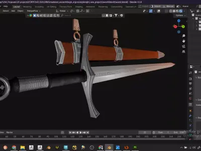 Templar Knight Longsword Game Ready Sub D High Poly and Low Poly Low-poly 3D model