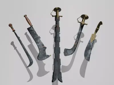 Unique battle-worn swords Low-poly 3D model