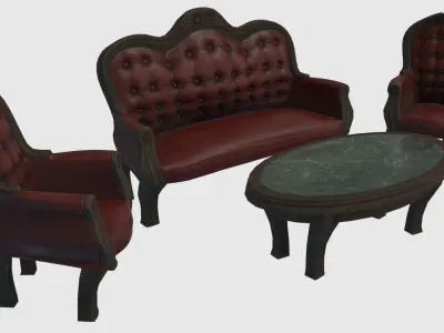 Low Poly Victorian Furniture Set 3D model