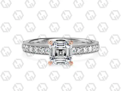 Ring 61 Asscher Shape milgrain pave set ring with Gems 3D print model
