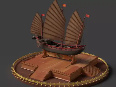 Chinese junk ship   Low-poly 3D model