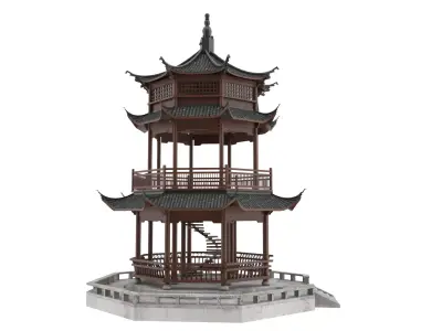 Chinese tower Low-poly 3D model
