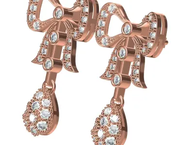 Antique Diamond Bow Drop Earring 3D print model