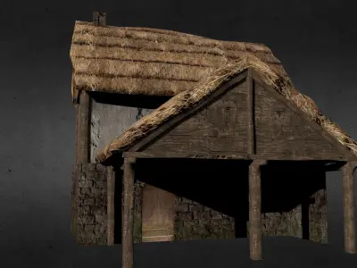 Medieval house Low-poly 3D model 15