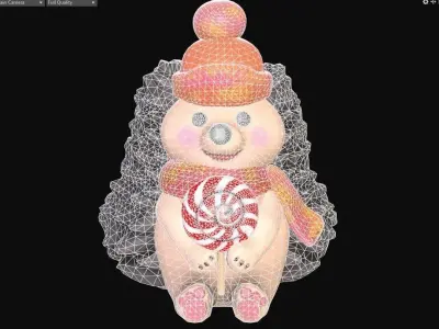 3D model hedgehog holding candy cane Low-poly 3D model