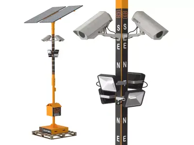 Surveillance System Pole with CCTV and Solar 3D model by Bird-fix