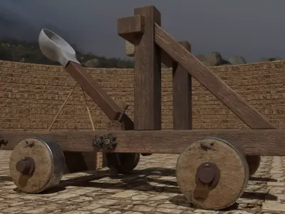 Ancient Catapult low poly game assert Low-poly 3D model