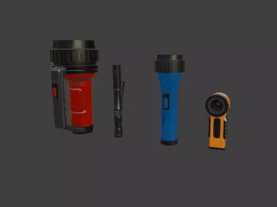 Flashlight Pack - 4 PBR Flashlights 3D Model Low-poly 3D model