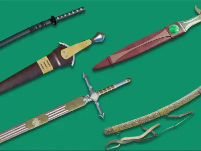 10 Swords Collection PBR Unity UE Arnold V-Ray Textures Included 3D Model Pack