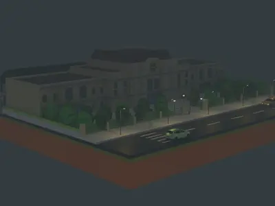 Low poly Railway Train Station Low-poly 3D model