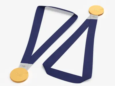 Official Olympic Winner Gold Medal Blue Strap 3D model