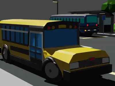 stylized low poly school bus Low-poly 3D model