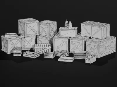 LowPoly PBR 20 Wooden Crates Pack 3D Models Low-poly 3D model